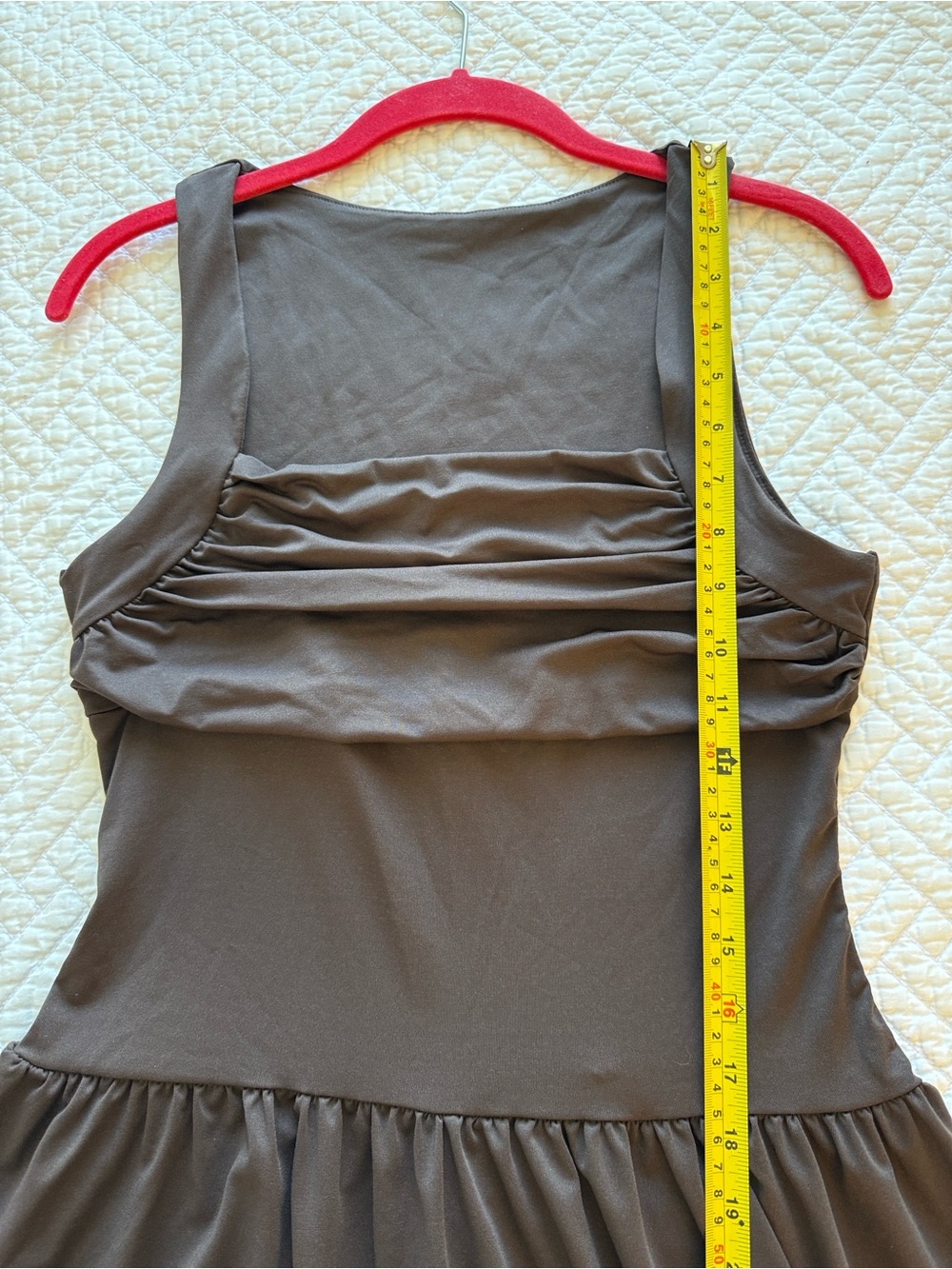SHEIN New Dark Brown Ruched Square Neck Soft Stretch Maxi Dress size Petite SP - Picture 8 of 13